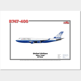 Boeing B747-400 - United Airlines "Blue Tulip" (Art Print) Posters and Art